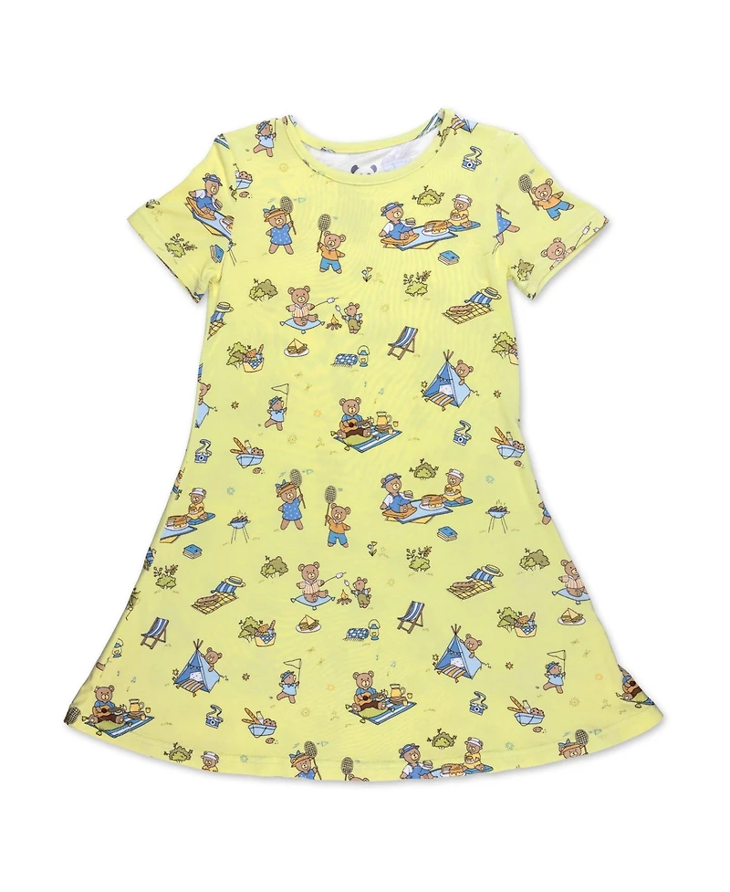 Bellabu Bear Girls' Teddy Picnic Short Sleeve Dress
