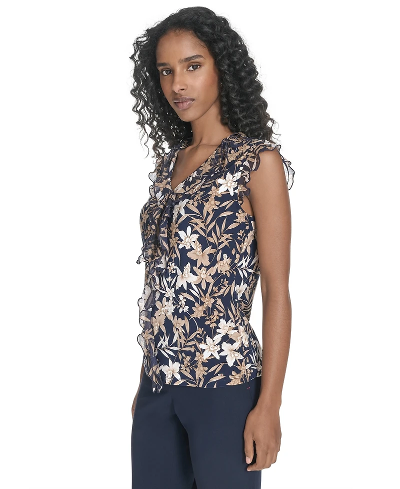 Tommy Hilfiger Women's Ruffled Floral Mixed-Media Top