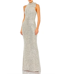 Mac Duggal Women's Embellished Wrap Over Bishop Sleeve Gown