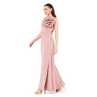 Amri Floral Applique Crepe Column Gown