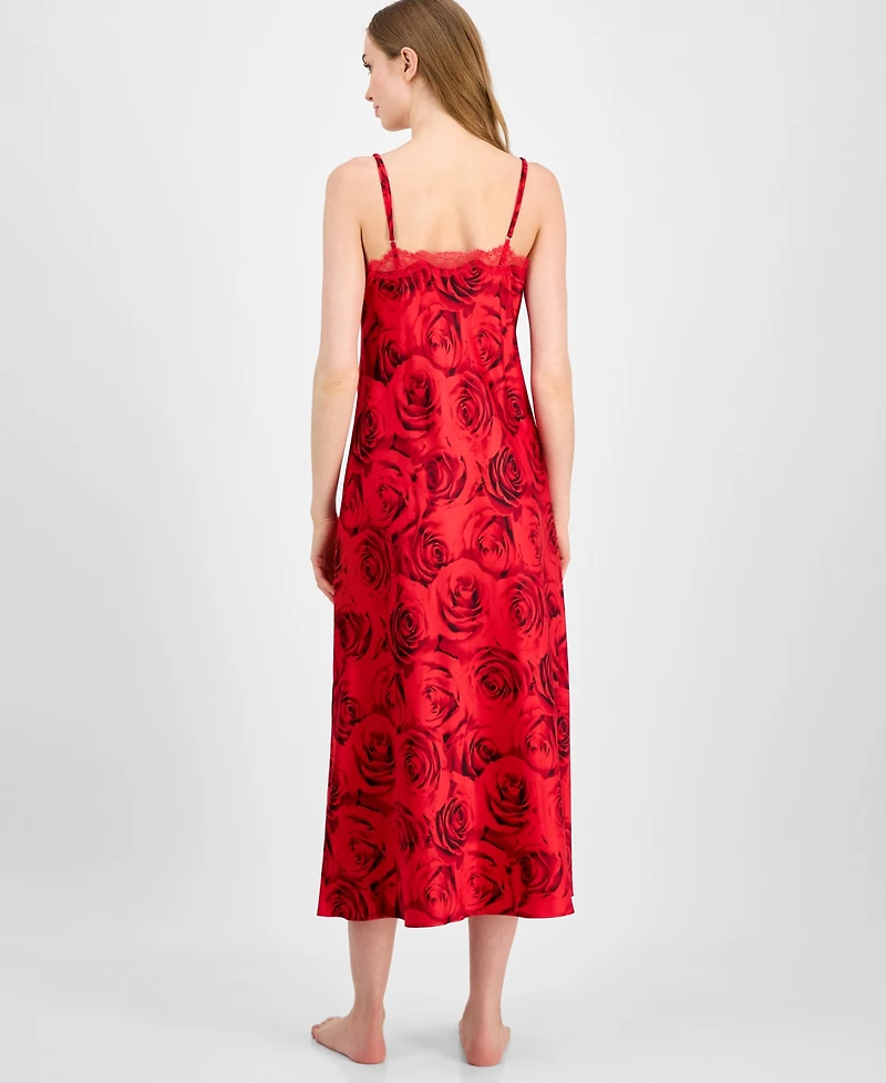 I.n.c International Concepts Women's Lace-Trim Floral Satin Nightgown, Macy's Exclusive