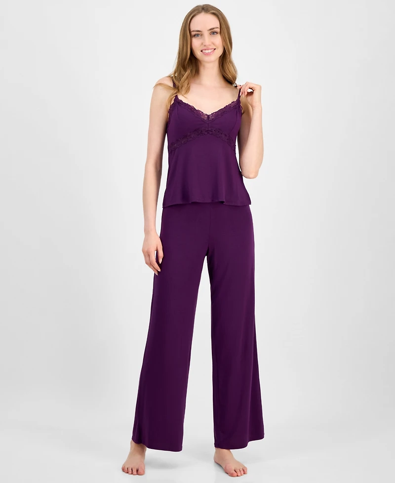 I.n.c. International Concepts Women's Lace-Trim Knit Tank & Pajama Pants Set, Exclusively at Macy's