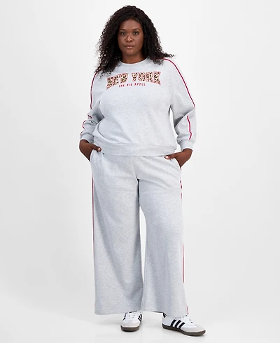 Rebellious One Trendy Plus Contrast-Piped Fleece Sweatpants