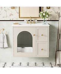 Casainc 24" Wall-Mounted Vanity with Sink, 2 Drawers and 1 Soft-Close Door