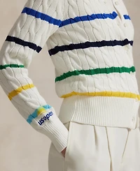 Polo Ralph Lauren Women's Us Open Striped Cable Cotton Cardigan