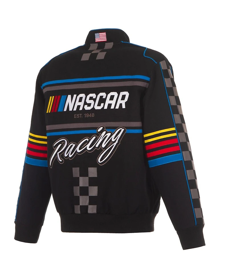 Jh Design Men's Black Nascar Full-Snap Twill Uniform Jacket