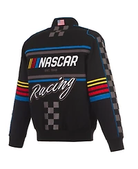 Jh Design Men's Black Nascar Full-Snap Twill Uniform Jacket