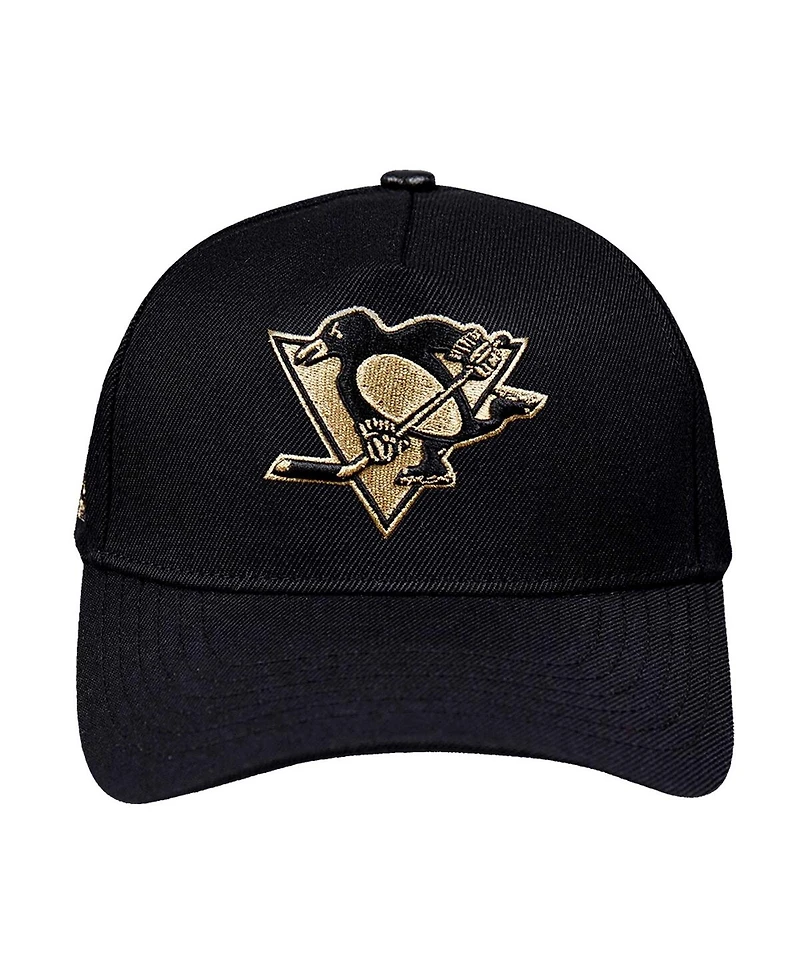 Pro Standard Men's Black Pittsburgh Penguins Metallic Logo Pinch Front Adjustable Hat
