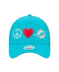 New Era Women's Aqua Miami Dolphins Peace Love Trucker 9FORTY Adjustable Hat