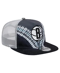 New Era Men's Black/Gray Brooklyn Nets Throwback Dye Golfer Snapback Hat