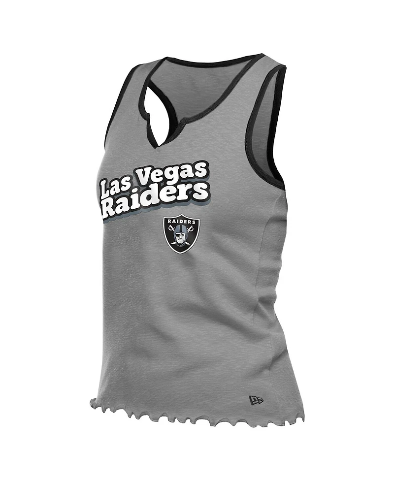 New Era Women's Silver Las Vegas Raiders Lettuce Hem Notch Neck Tri-Blend Tank Top
