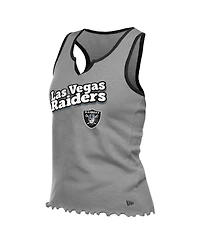 New Era Women's Silver Las Vegas Raiders Lettuce Hem Notch Neck Tri-Blend Tank Top