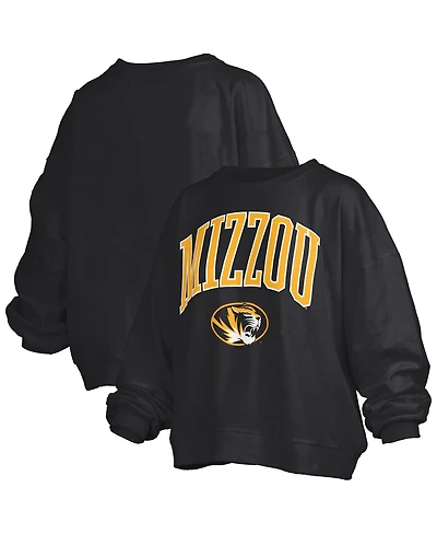 Pressbox Women's Black Missouri Tigers Janise Arch Over Logo Waist Length Oversized Pullover Sweatshirt