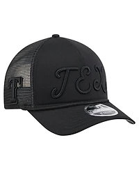 New Era Men's Black Texas Rangers City Initial 9FORTY A-Frame M-Crown Adjustable Trucker Hat