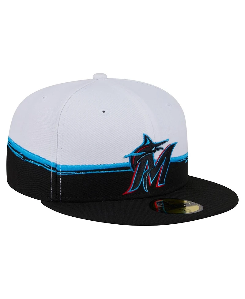 New Era Men's Black/White Miami Marlins Paint Stroke 59FIFTY Fitted Hat