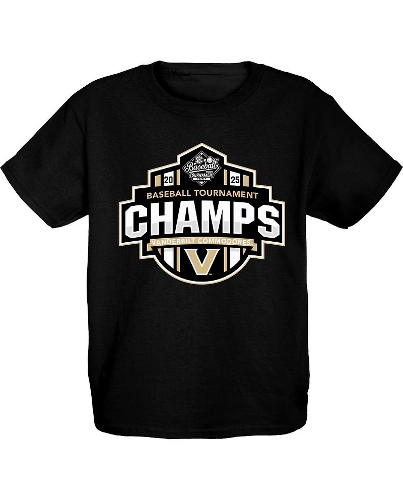 Blue 84 Big Boys and Girls Black Vanderbilt Commodores 2025 Sec Baseball Conference Tournament Champions Locker Room T-Shirt