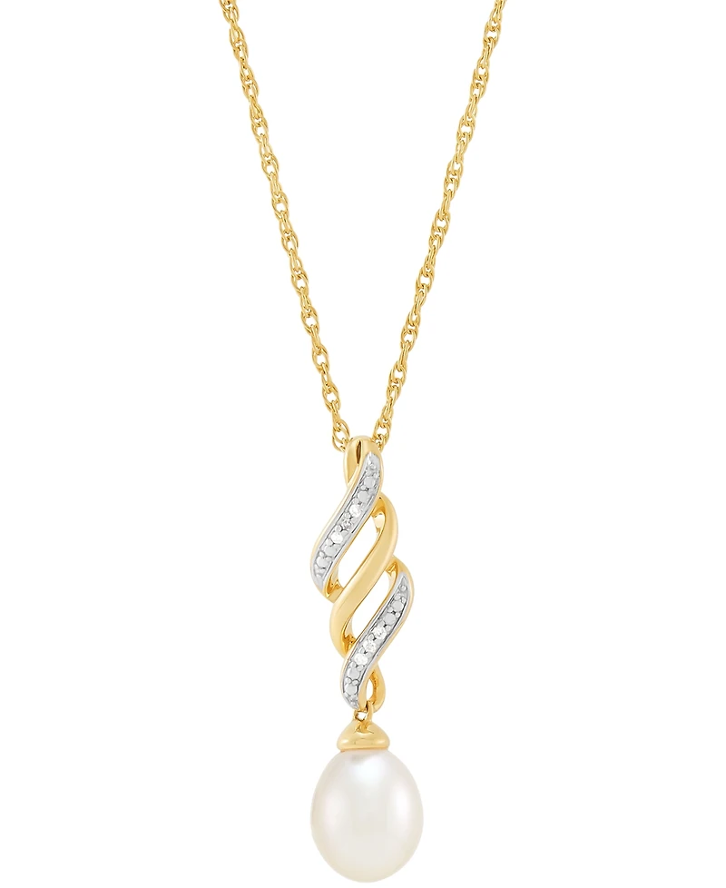 2-Pc. Set Cultured Freshwater Pearl (6 & 7mm) & Diamond Accent Swirl Pendant Necklace & Matching Drop Earrings in 14k Gold-Plated Sterling Silver