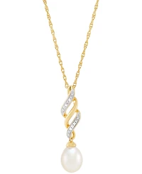 2-Pc. Set Cultured Freshwater Pearl (6 & 7mm) & Diamond Accent Swirl Pendant Necklace & Matching Drop Earrings in 14k Gold-Plated Sterling Silver
