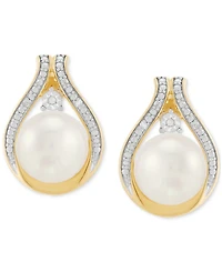2-Pc. Set Cultured Freshwater Pearl (8 & 9mm) & Diamond Accent Halo Pendant Necklace & Matching Stud Earrings in 14k Gold-Plated Sterling Silver