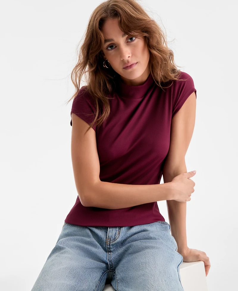 Bar Iii Women's Ribbed Second-Skin Mock-Neck Top, Exclusively at Macy's