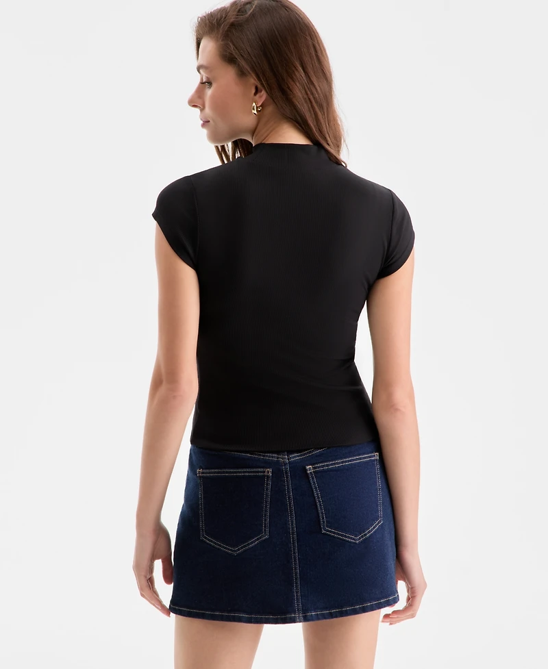 Bar Iii Women's Ribbed Second-Skin Mock-Neck Top, Exclusively at Macy's