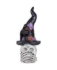 Northlight 22.75" Skull in Witch Hat with Cat Halloween Decoration