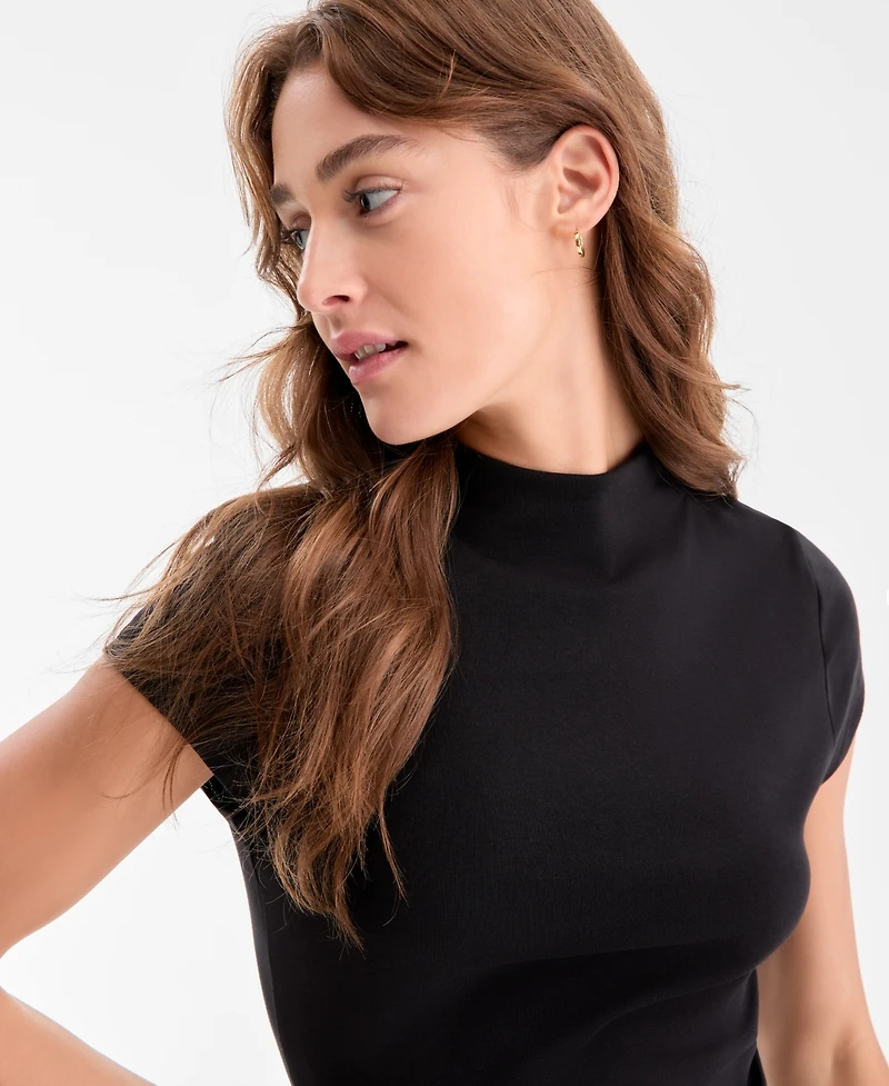 Bar Iii Women's Cap-Sleeve Mock-Neck Midi Dress, Exclusively at Macy's