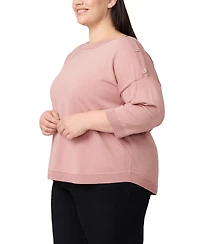 Melissa Paige Plus Button-Trim Drop-Shoulder Sweater