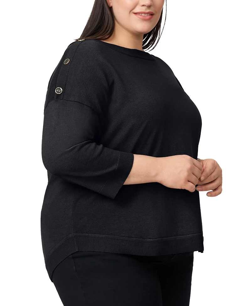 Melissa Paige Plus Button-Trim Drop-Shoulder Sweater