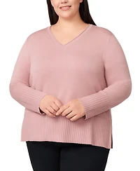 Melissa Paige Plus Size Solid V-Neck High-Cuff Sweater