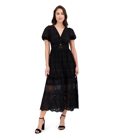 Siena Women's Cotton Embroidered Eyelet Lace Maxi Dress