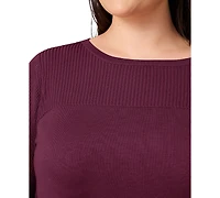 Melissa Paige Plus Size Ribbed-Yoke Pullover Sweater