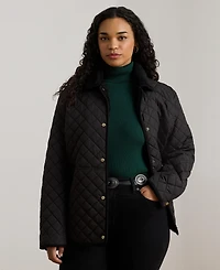 Lauren Ralph Plus Faux-Sherpa-Collar Quilted Coat