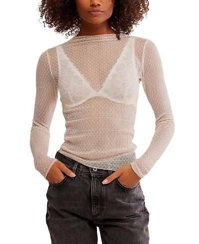 Free People Women's Patterned Mesh Mock Neck Top