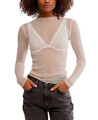 Free People Women's Patterned Mesh Mock Neck Top