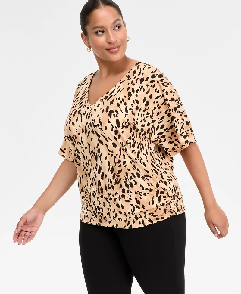 I.n.c. International Concepts Plus Printed V-Neck Short-Sleeve Top, Macy's Exclusive
