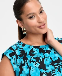 I.n.c. International Concepts Plus Printed Boat Neck Cap Sleeve Top, Macy's Exclusive