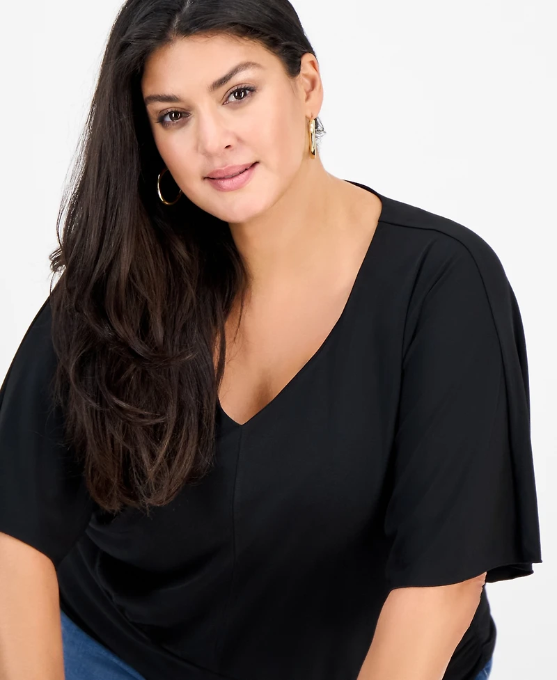 I.n.c. International Concepts Plus Printed V-Neck Short-Sleeve Top, Macy's Exclusive