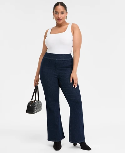 I.n.c. International Concepts Plus High-Rise Pull-On Flared Jeans, Macy's Exclusive