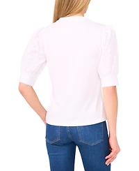 CeCe Women's Cotton Puffed-Sleeve Mixed-Media Top