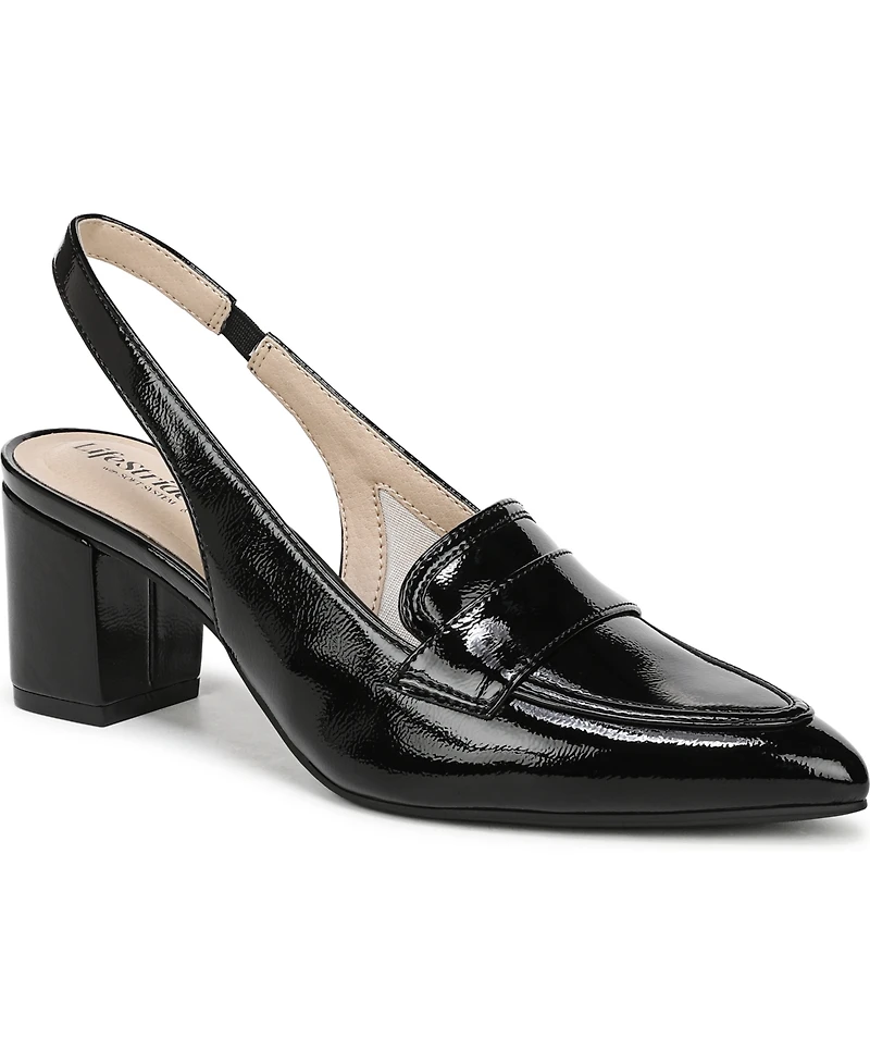 LifeStride Women's Angel Pointed Toe Block Heel Slingback Pumps