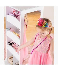 Guidecraft Rotating Dress Up Storage Center - White: Wooden Wardrobe, Pretend Play Costume and Kids' Clothing Organizer with Mirrors