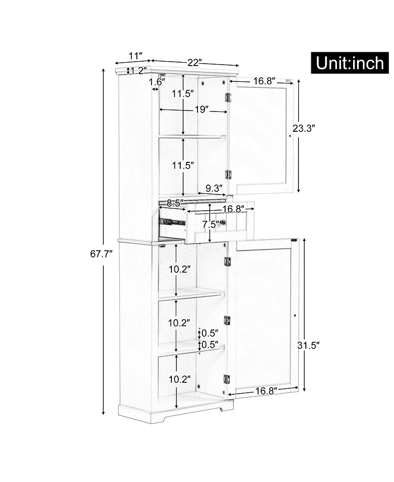 Casainc 67.7"H Tall Bathroom Cabinet with Drawer, Adjustable Shelf, Painted Mdf