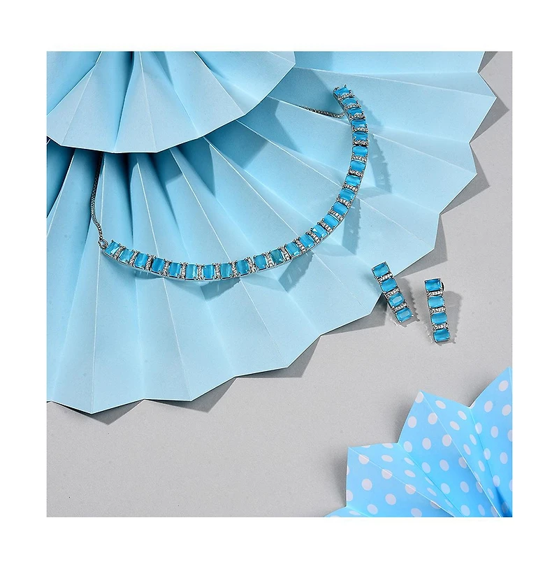 Sohi Women's Blue Crystal Bling Necklace And Earrings (Set Of 2)