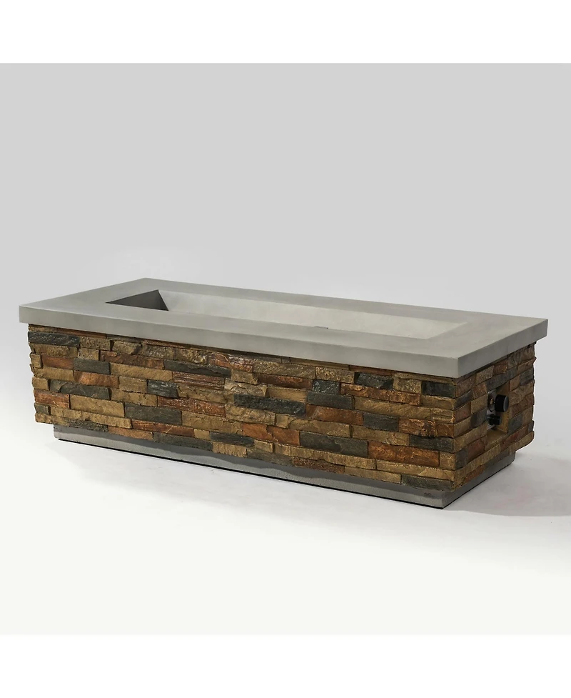 Flynama 60in Concrete Fire Pit Table with Stone Looks Propane Gas Fire Pit Table