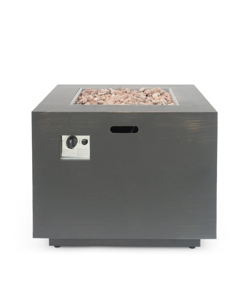 Flynama 33" Outdoor Iron Square Propane Fire Pit, Tank Inside, Brushed Brown