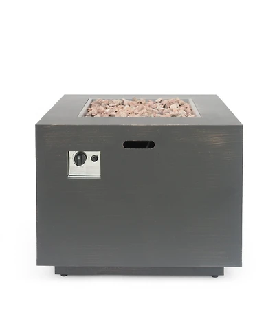 Flynama 33" Outdoor Iron Square Propane Fire Pit, Tank Inside, Brushed Brown