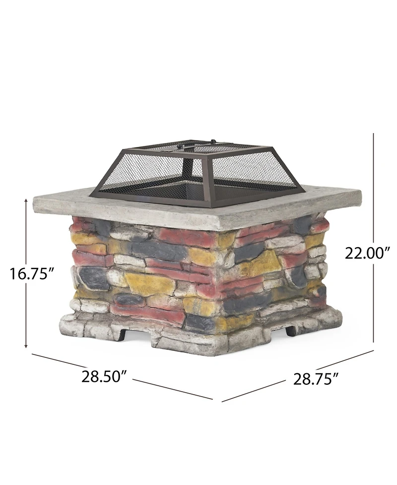 28" Concrete Wood Burning Outdoor Fire Pit Table with Lid - Stone Gray