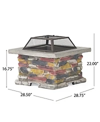 28" Concrete Wood Burning Outdoor Fire Pit Table with Lid - Stone Gray