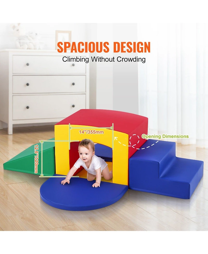Slickblue Kids 5 Piece Indoor Foam Climbing Toys Set with Tunnel Stairs and Ramp